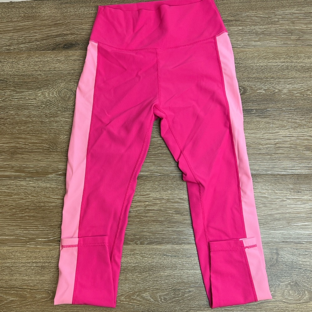 Wilo Pink Ribbed Colorblock Leggings High Rise Athletic Workout Pants Size M